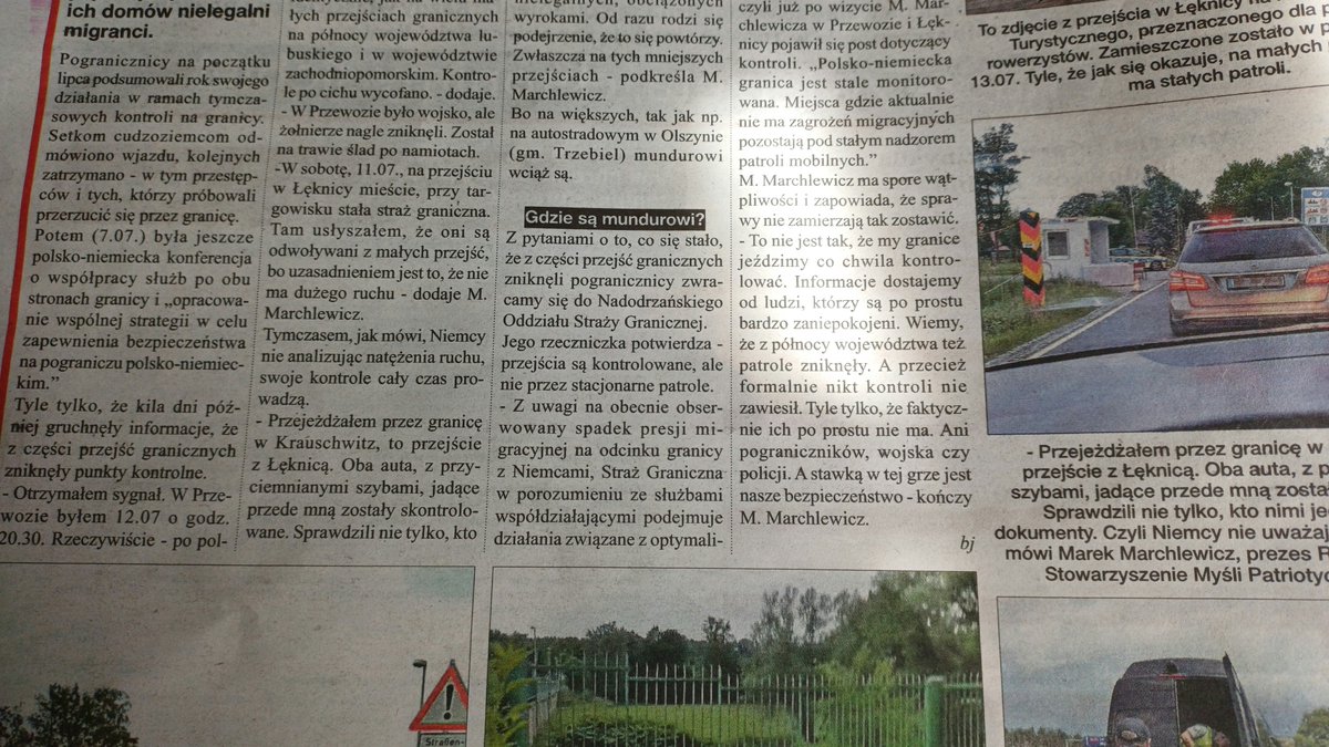 Marek1814's tweet photo. Dziś w Gazecie Regionalnej ukazał się artykuł o sytuacji na granicy, który powstał po moim sygnale i osobistym sprawdzeniu przejść w Przewozie i Łęknicy. W tekście jasno pokazano, że na małych przejściach kontrola nie istnieje, mimo oficjalnego przedłużenia kontroli do 1.10.2026. https://t.co/B54jA4g0d5