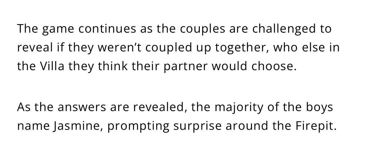 jasrenzo's tweet photo. the majority of the villa saying they’d couple up with jasmine if they couldn’t have their partner 😭 #BIGMAMA 
#loveislanduk #loveisland https://t.co/La8h9UCrh5