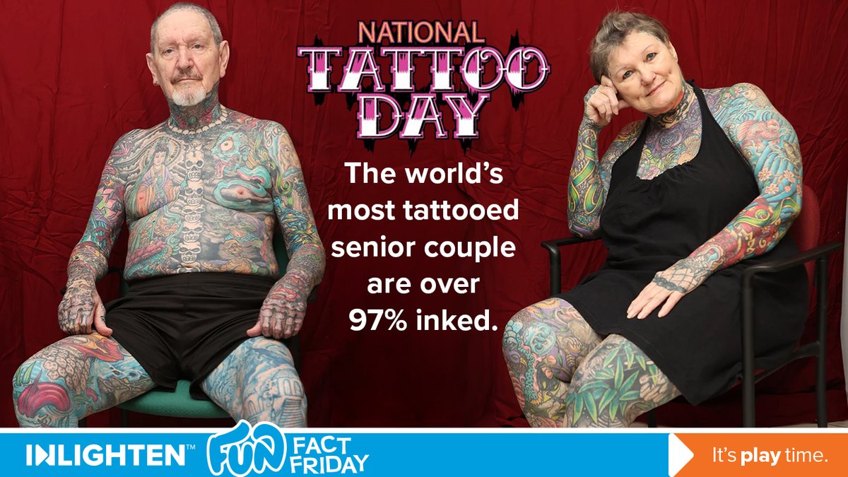 inLightenMedia's tweet photo. Here's a fun fact for National Tattoo Day: Couple Charles Helmke, 80, &amp; Charlotte Guttenberg, 73, are the world’s most tattooed seniors, each holding the world record for most tattooed senior citizens of their gender.  Happy National Tattoo Day! #NationalTattooDay #FunFact https://t.co/IU2ahkqaho