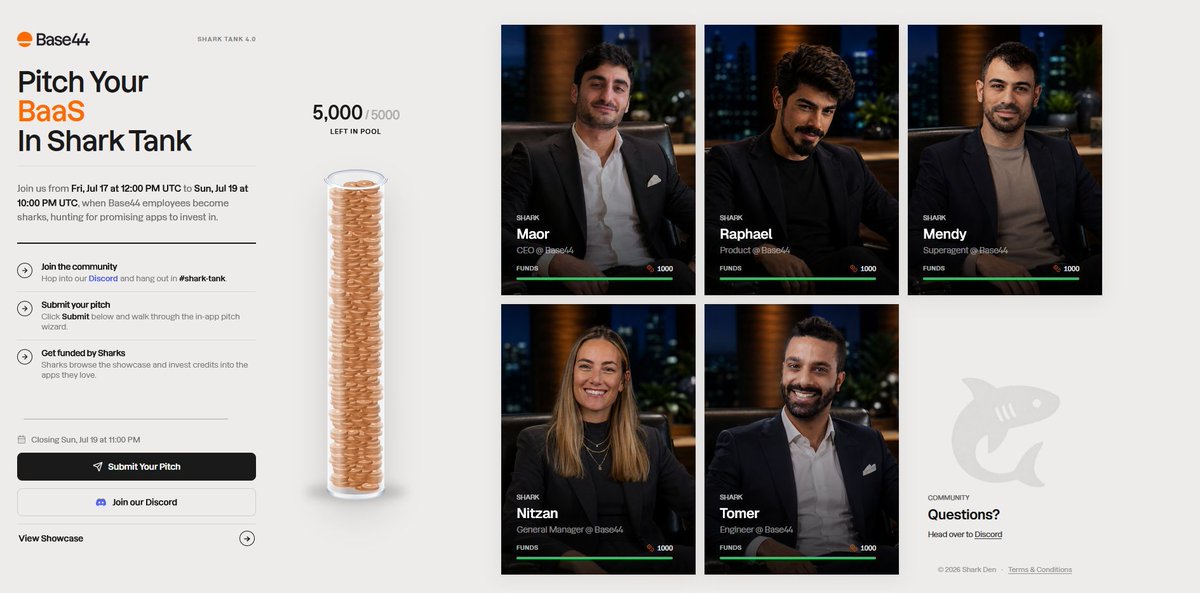 PodeNitzan's tweet photo. This weekend I've got 1,000 credits to invest and one mission: find the builds worth backing. 

I'm one of the Sharks in @base44 Shark Tank 4.0. I've already seen some seriously impressive projects, and submissions are still open.

What gets my vote?
→ Solve a real problem.
→ Ship something that actually works.
→ Surprise me with a creative use of Base44.
→ Build something people will come back to.

I don't care if it's a Superagent, an app, or BaaS. If I try it and think, "I'd actually use this," you've got my attention.

🏆 $500 grand prize.
⏰ Submissions close Sunday, July 19, 10 PM UTC.

Link in the comments.