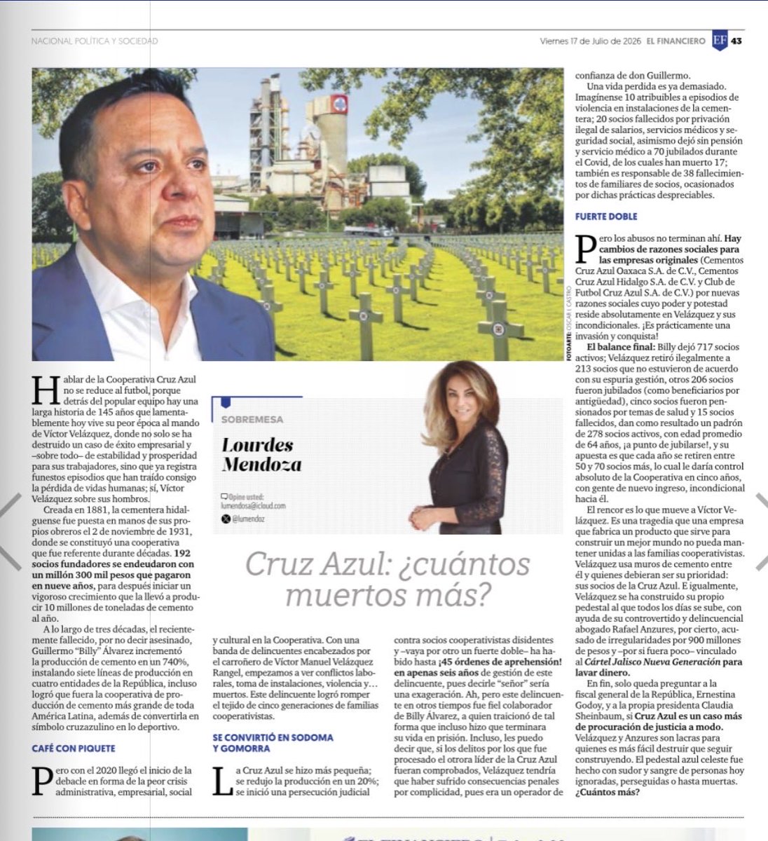 lumendoz's tweet photo. Hoy @CruzAzulSCL vive su peor época en sólo 6  el delincuente @Victor_VelRan , ha generado 45 órdenes de aprehensión. 
Hay 10 muertes atribuibles a episodios de violencia en instalaciones de la cementera; 20 socios han fallecido porque les quitó ilegalmente el modo de vivir; 17 jubilados murieron durante el COVID, porque también los nos dejó sin pensión y sin servicio médico. 

https://t.co/gQp6RFuxRL