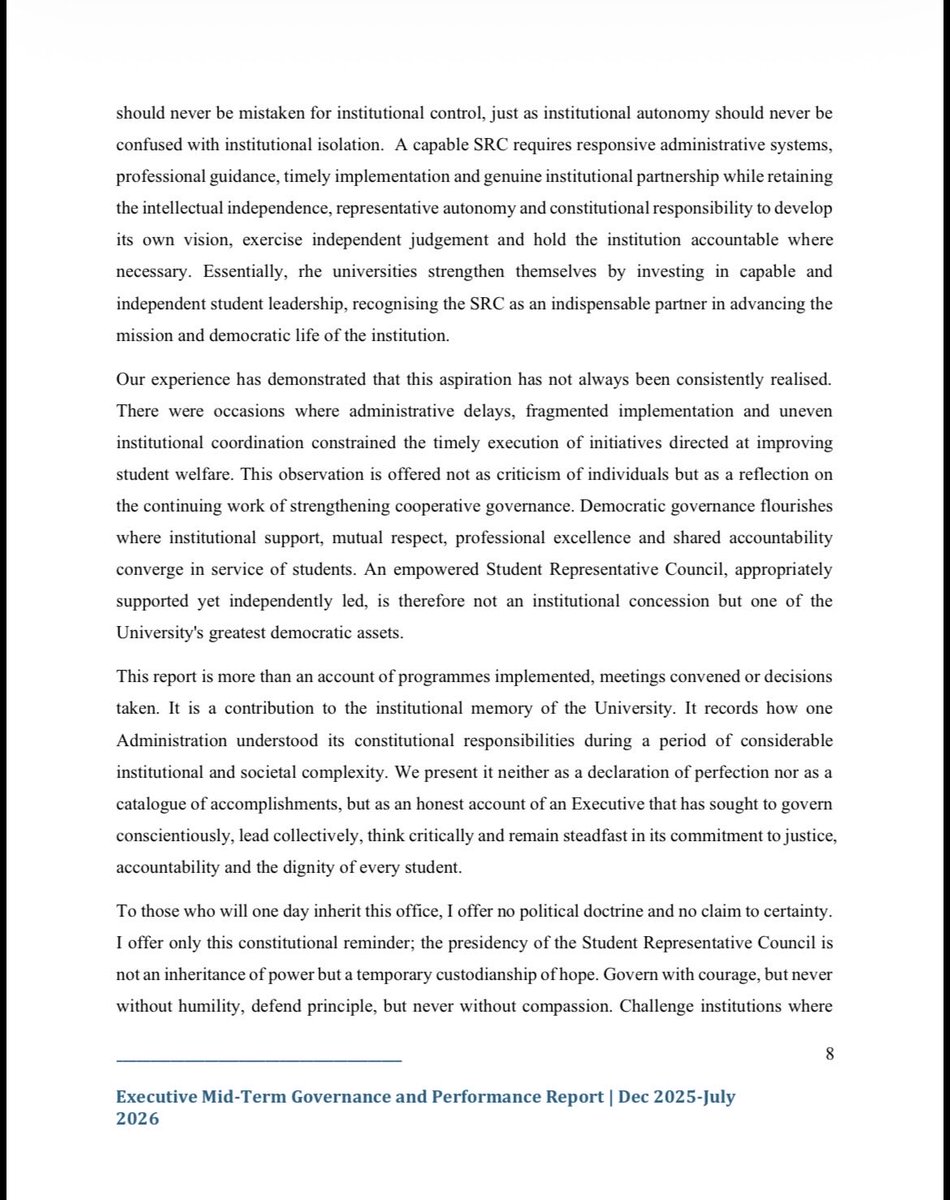 Wits_SRC's tweet photo. As the Wits 104th SRC Administration concludes its 2026 Mid-term Review, we reaffirm the principles that have guided our leadership: integrity, accountability, and meaningful student representation. The resolutions adopted will shape our work for the remainder of the term. https://t.co/PrWRxa7l2e