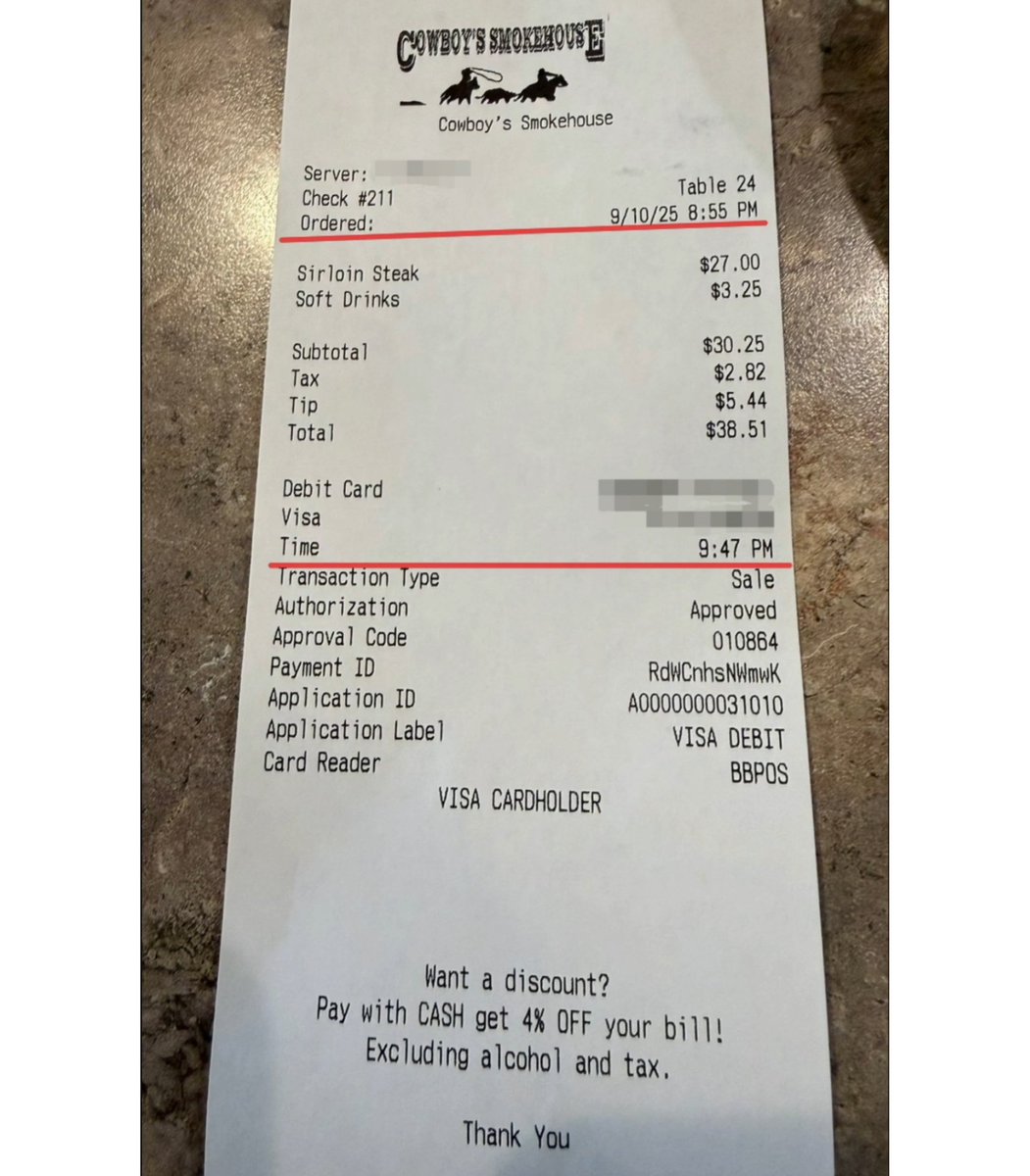 BasedSamParker's tweet photo. I can't help but notice that the "ONLY Tyler Could Possibly Be The Guilty Party And Definitely Acted Alone" crew never attacked Brian Harpole's alleged flight booking receipt alibi for Ft. Huachuca like they're attacking Tyler's Smokehouse Grill receipt.

Tyler's receipt is of course much more concrete than Harpole's, b/c if real, it demonstrates Tyler was actually physically present at the Smokehouse Grill, whereas Harpole's receipt, even if real, only supports that he bought a ticket, not that he was actually physically present on the flight.

Why are they attacking one so hard, but not the other?