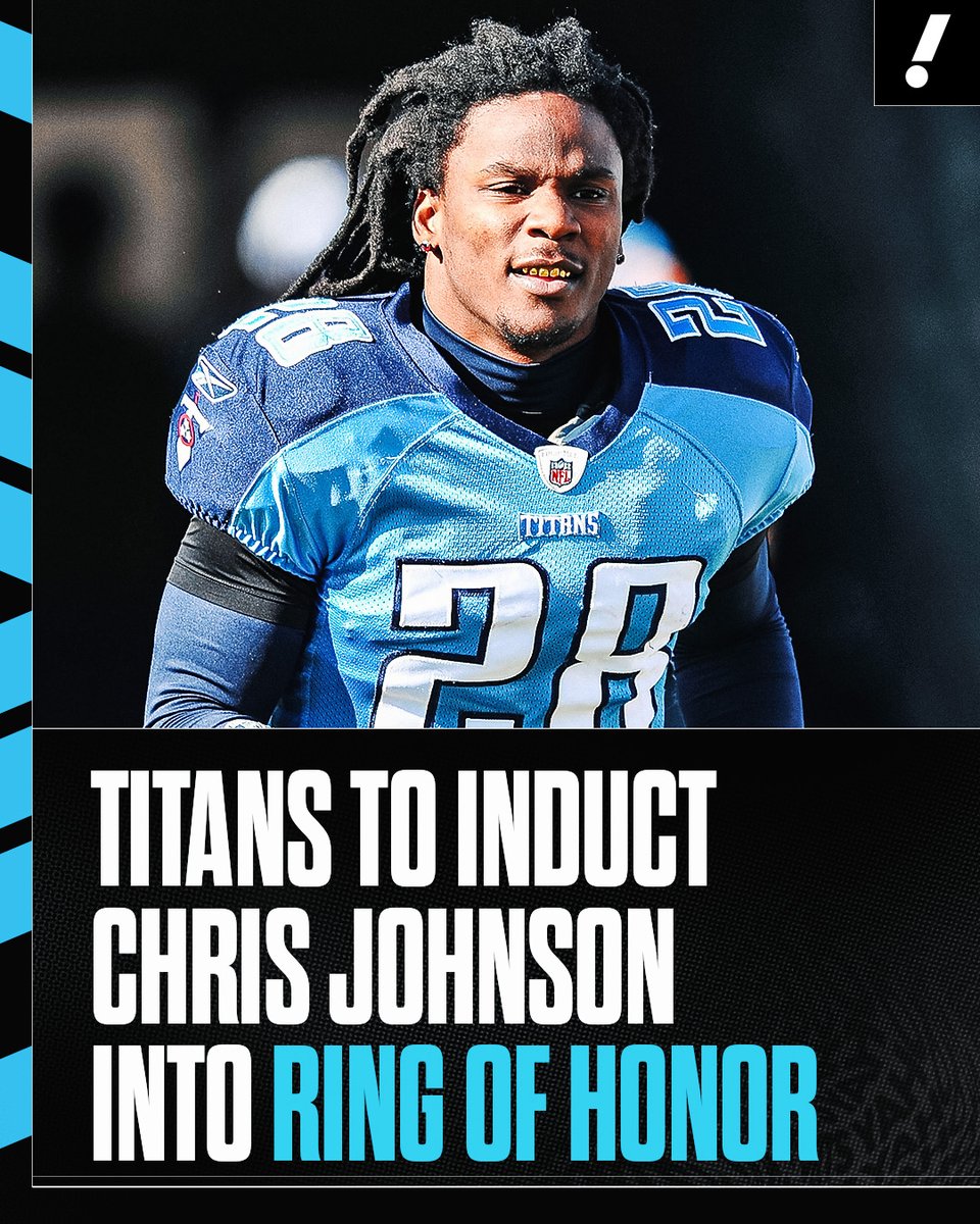 YahooSports's tweet photo. The Titans will induct former RB Chris Johnson into their Ring of Honor, the team announced.

The ceremony will take place September 13 during Tennessee's season opener vs. the Jets. https://t.co/mVvp2MdCSl