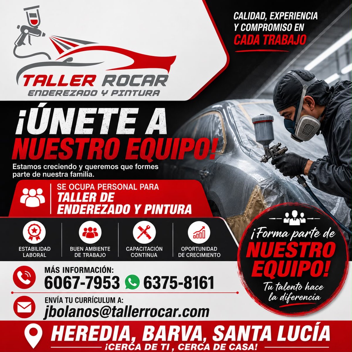 empleos506cr's tweet photo. #Empleos506CR #Barva
TALLER ROCAR busca personal para "TALLER DE ENDEREZADO Y PINTURA", Santa Lucía, Barva, Heredia. https://t.co/z6Tx3kDkTy