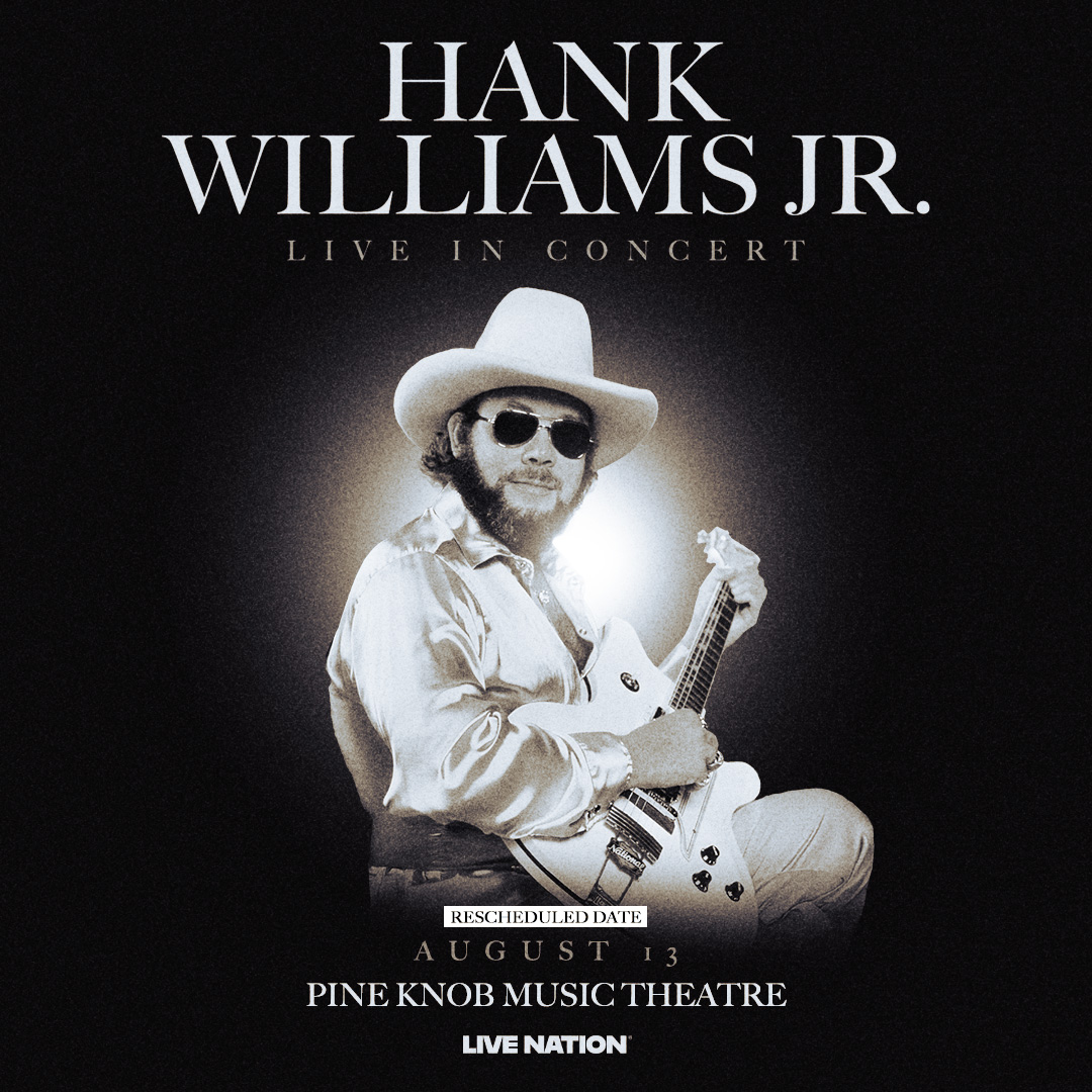 PineKnobMusic's tweet photo. Tonight’s Hank Williams Jr. performance at Pine Knob Music Theatre has been rescheduled to August 13, 2026. All previously purchased tickets will be honored for the new date and additional tickets are on sale now. https://t.co/99ErLRyAuY