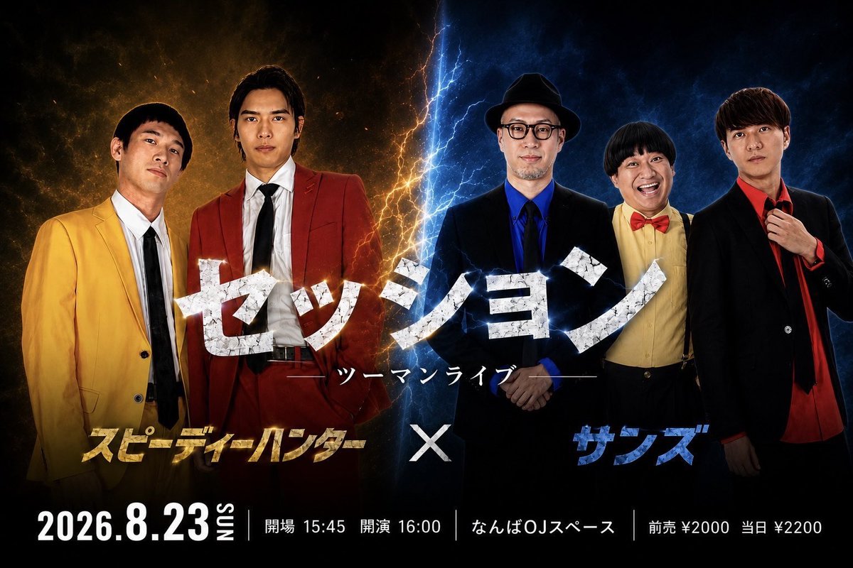 sunstakuma's tweet photo. 【チケット販売開始】
スピーディーハンター×サンズのツーマンライブ！！
スピーディハンターさんを大阪でおでむかえや🔥

8月23日
会場 なんばOJスペース / 料金 2000円
開場 15:45 / 開演 16:00
↓ ↓TIGETで販売開始↓ ↓ 
https://t.co/J3LctsKKCw https://t.co/JH0gbczhN3
