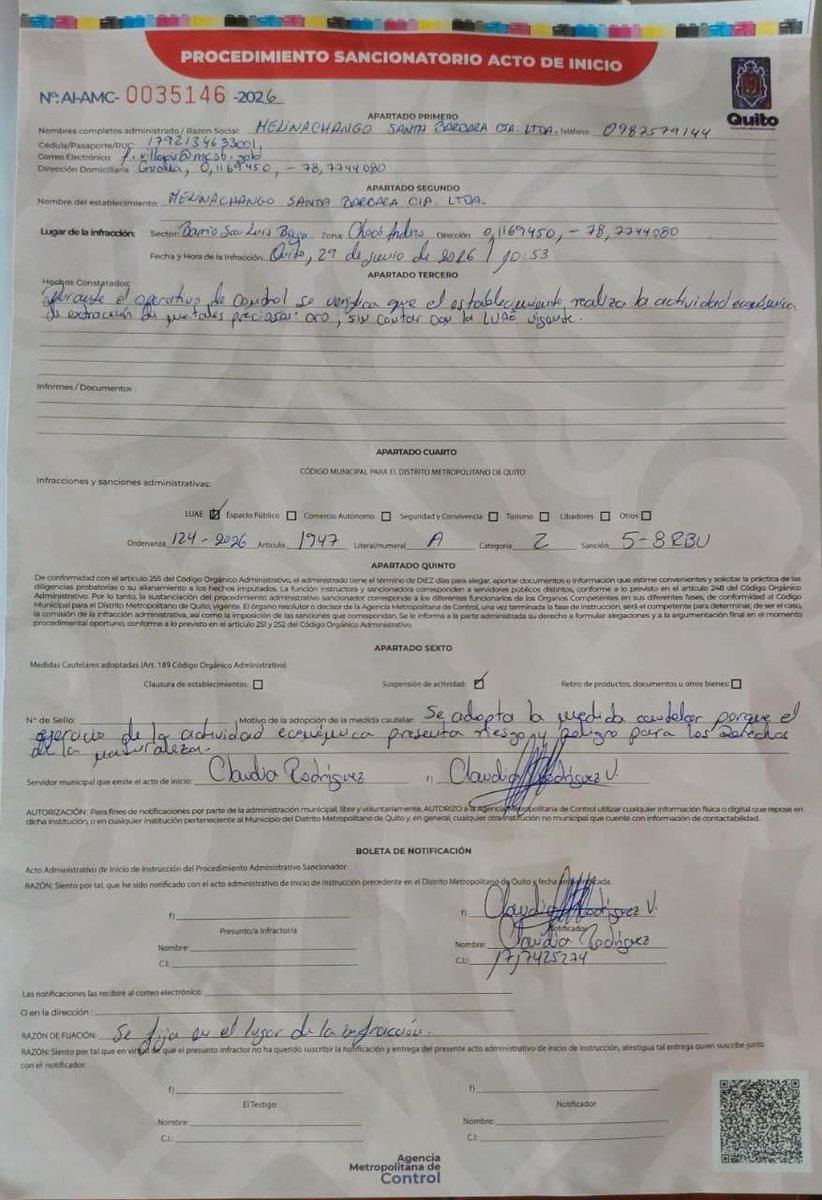 APTNorteEcuador's tweet photo. @PoliciaEcuador @ARCOM_Ecu @EcuadorMAE @DEFENSORIAEC ✅ #AMC ha dictado medidas cautelares y suspendido la actividad económica que se incumple; nuevamente con fecha 16 de julio se reportó una volqueta que transportaba presunto material aurífero y “cuarzo” desde la Mina "La Conquista". 

#MelinachangoFueradelChocóAndino
📸 https://t.co/XDbJ8t42Nb