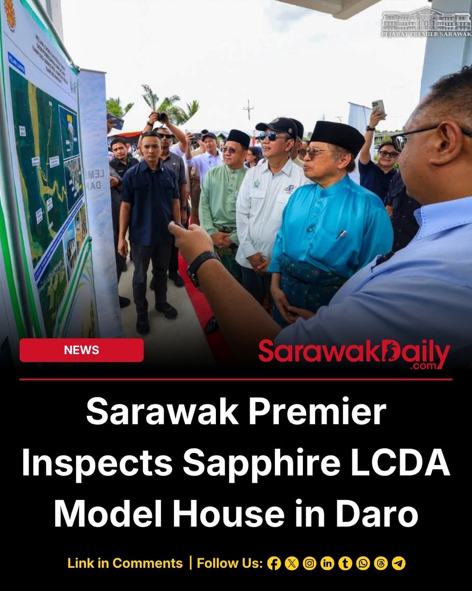 Sarawak_Daily's tweet photo. Sarawak Premier Abang Johari visited the Sapphire LCDA model house in Daro under the SPK affordable housing programme. The homes, valued at RM300k, are sold for RM150k with a RM10k deposit grant and a 1% loan.
👉 https://t.co/ioLZyoHYHa
#Daro #Mukah #SarawakDaily #KuchingKing https://t.co/QgcgsiSBij