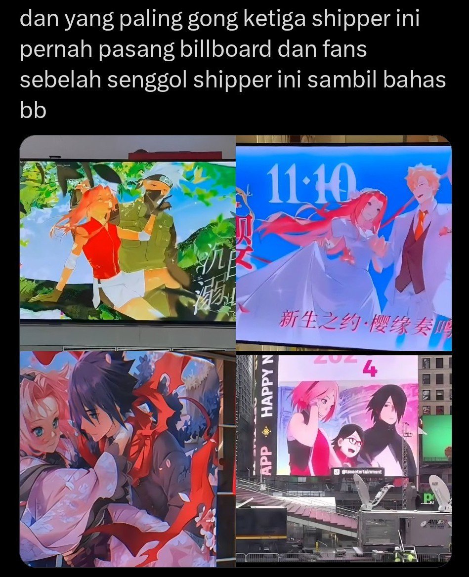 miagocakar's tweet photo. harus dianalisis sih ini kenapa perbedaan level yg sangat jauh antara fans multisaku (sasusaku, narusaku, kakasaku dll) yg udah pasang billboard dimana² buat ngerayain hari jadi ship dan fans ship multihina yg cm mampu afford base umum buat ngegiring opini &amp; nyari pasukan https://t.co/o7hTvL7xkm