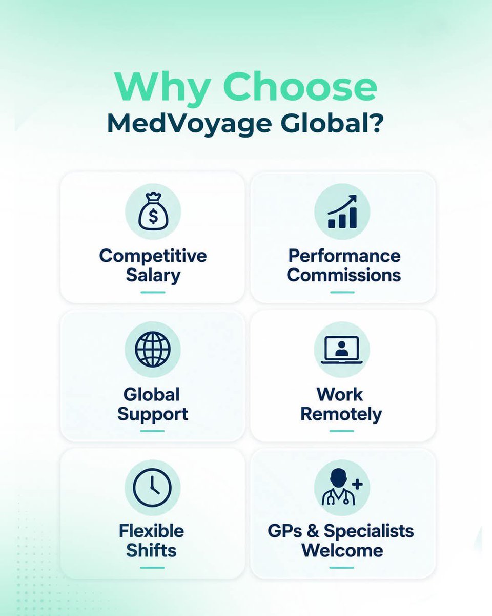 dramirmir's tweet photo. 🌍 **Practice Medicine,Anywhere, Anytime**

Join **MedVoyage Global** and become part of a global network of licensed physicians delivering 24/7 telehealth care.

Why join us?
💰 Competitive salary
📈 Performance-based commissions
🌎 Work from anywhere
🤝 Global support https://t.co/Qx49ifFrau