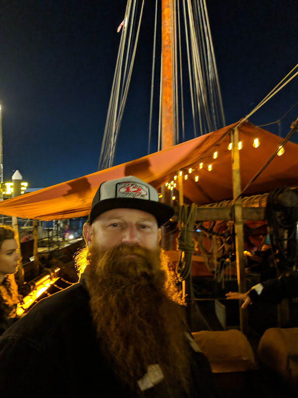 VikingHunde's tweet photo. I had the pleasure of being on and marveling at the Draken Harald Hårfagre ship back in 2018. Which is now seen as "Odyssey's" ship.

If anyone is listening, please stop saying Nolan made this ship.  He did not! It was built by proper Norse men and actually sailed from Norway to UK and later to the East Coast of the USA!

@drakenhh 
https://t.co/QUyvbks5qy