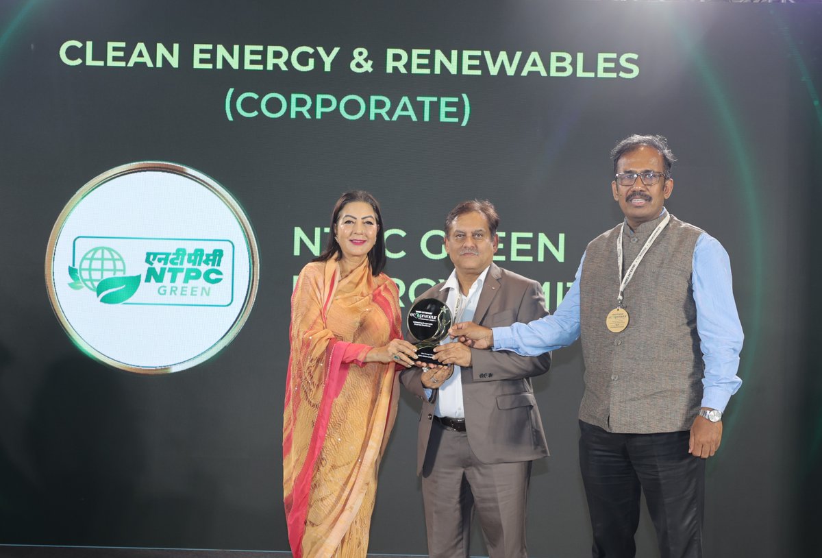NTPC_Green's tweet photo. #NTPCGreen: Championing India's Energy Transition

NTPC Green Energy Limited (NGEL) has been honoured with the prestigious #EcopreneurAwards2026 in the Clean Energy &amp; Renewables category, organised by @timesofindia at New Delhi today.

@ntpclimited https://t.co/o4ZNwK7NhV