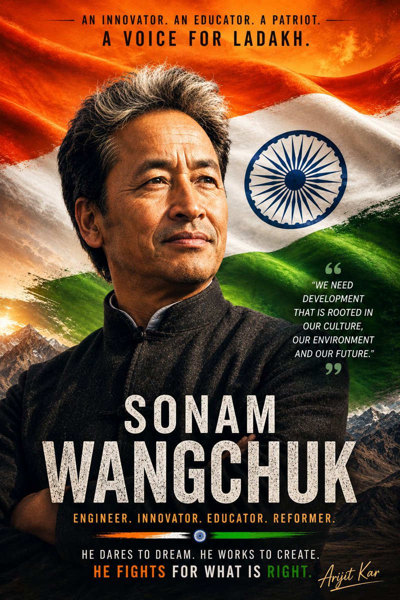 arijit_kar31's tweet photo. I support Sonam Wangchuk 🇮🇳 for the cause he is fighting and I feel the entire nation shall support him too. https://t.co/8lESByfppJ