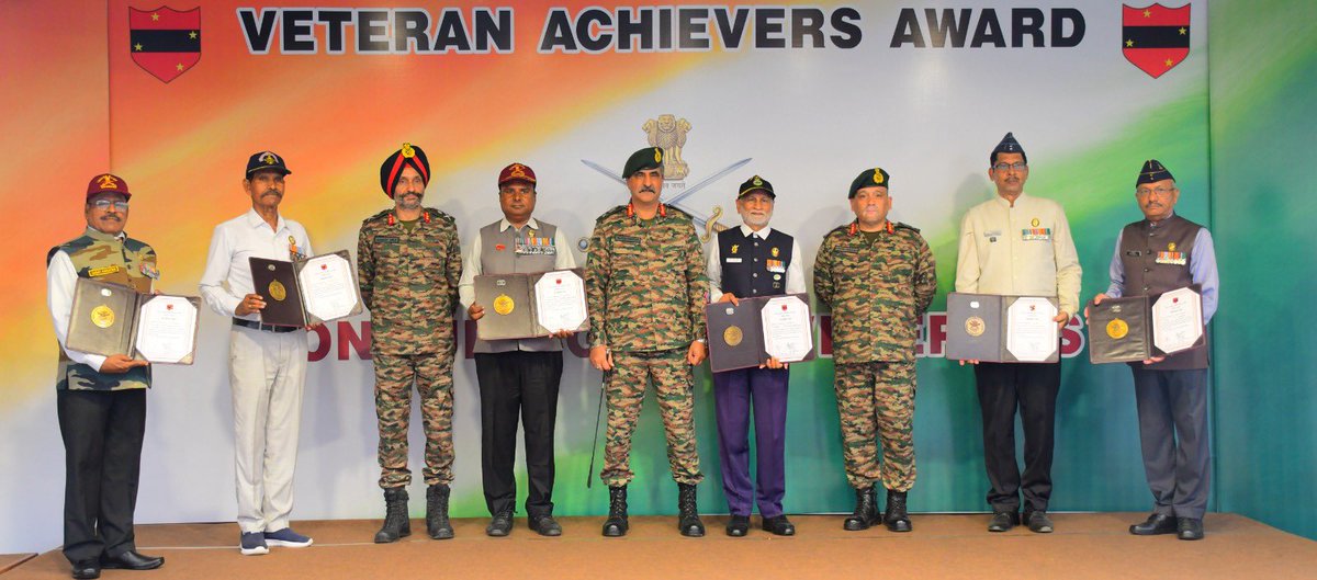IaSouthern's tweet photo. #VeteranAchievers

Lt Gen Rajesh Pushkar, AVSM, VSM, #ArmyCommander, #SouthernCommand felicitated six distinguished #Veterans during a ceremony organised by #WhiteTigerDivision, recognising their exemplary contributions towards Veteran Welfare, Youth Empowerment, Community Development and #NationBuilding. 

Through their selfless service beyond the uniform, the awardees have enriched the lives of veterans, strengthened community outreach, promoted digital inclusion and inspired future generations..

Their continued service beyond the uniform reflects the enduring values and ethos of the #IndianArmy.

#WeCare
#SudarshanChakraCorps
@adgpi
@PRODefPune