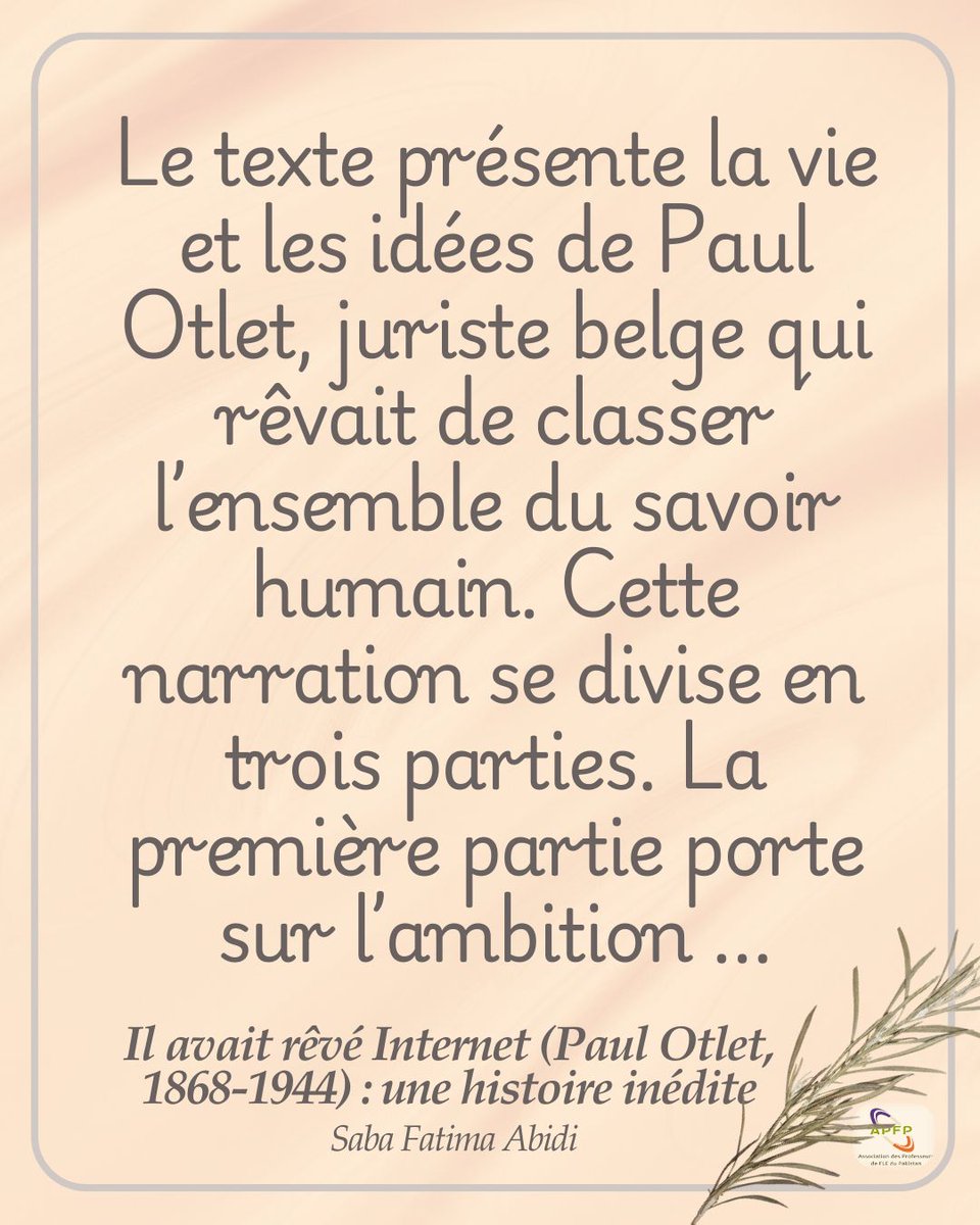 hibahshabkhez's tweet photo. 🌟Il avait rêvé Internet (Paul Otlet, 1868-1944) : une histoire inédite🌟- Saba Fatima Abidi
Un article fascinant qui explore la vie et les idées d'un grand visionnaire !
Découvrez l’œuvre : https://t.co/1r5VZCIOOX
#apfp #letempsdufle https://t.co/NSC3NJfCDa