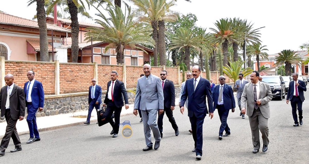shabait's tweet photo. President Isaias Afwerki Meets and Holds Talks with Gen. Abdel Fattah al-Burhan

President Isaias Afwerki, in the early hours today, met and held talks with Chairman of Sudan’s Sovereign Council, General Abdel Fattah al-Burhan and his delegation.

At the meeting at the State House, the two leaders held extensive discussion on bilateral relations, developments in the Sudan, as well as regional and global issues of mutual interest.

General Abdel Fattah al-Burhan and his delegation returned back home after concluding their brief visit. #Eritrea