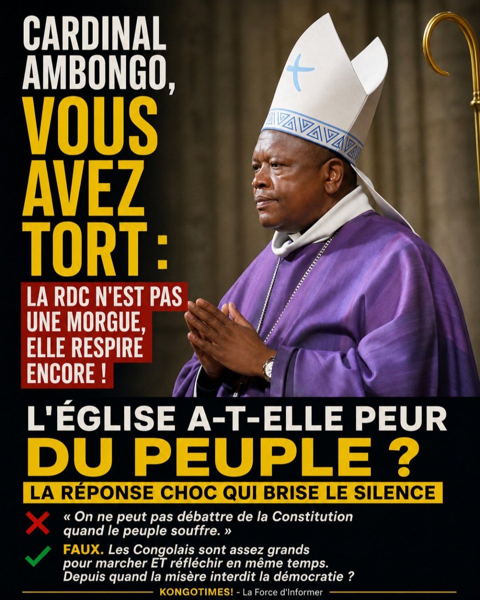 kongotimes's tweet photo. La Constitution n'est pas la Bible. C'est une œuvre humaine.
Et le dernier mot appartient au PEUPLE. Pas aux cardinaux. Pas au Président. Pas à l'opposition.
👊 Le débat démocratique n'est PAS un danger. Le silence, lui, est une tombe.
#DémocratieRDC #ConstitutionRDC https://t.co/ZaF5k5M8lw
