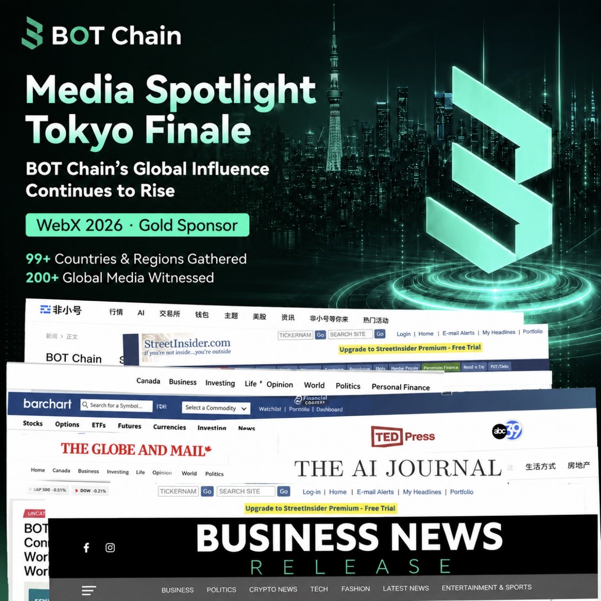 BOTChain_ai's tweet photo. 🌍 From WebX Tokyo to the world.

As a Gold Sponsor at WebX 2026, BOT Chain brought its AI-native blockchain vision to a global audience.

The conversation didn’t end in Tokyo. It continues through growing global visibility and media coverage.

📰 More:
https://t.co/OHzPk51pMu https://t.co/GkLBUlBtGZ