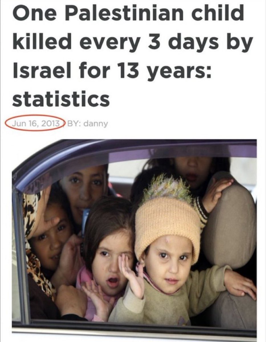 xagreat's tweet photo. As at 2013, israel already killed an average of one Palestinian child every 3 days in a period pf 13 years. https://t.co/RUj4YTN2ny