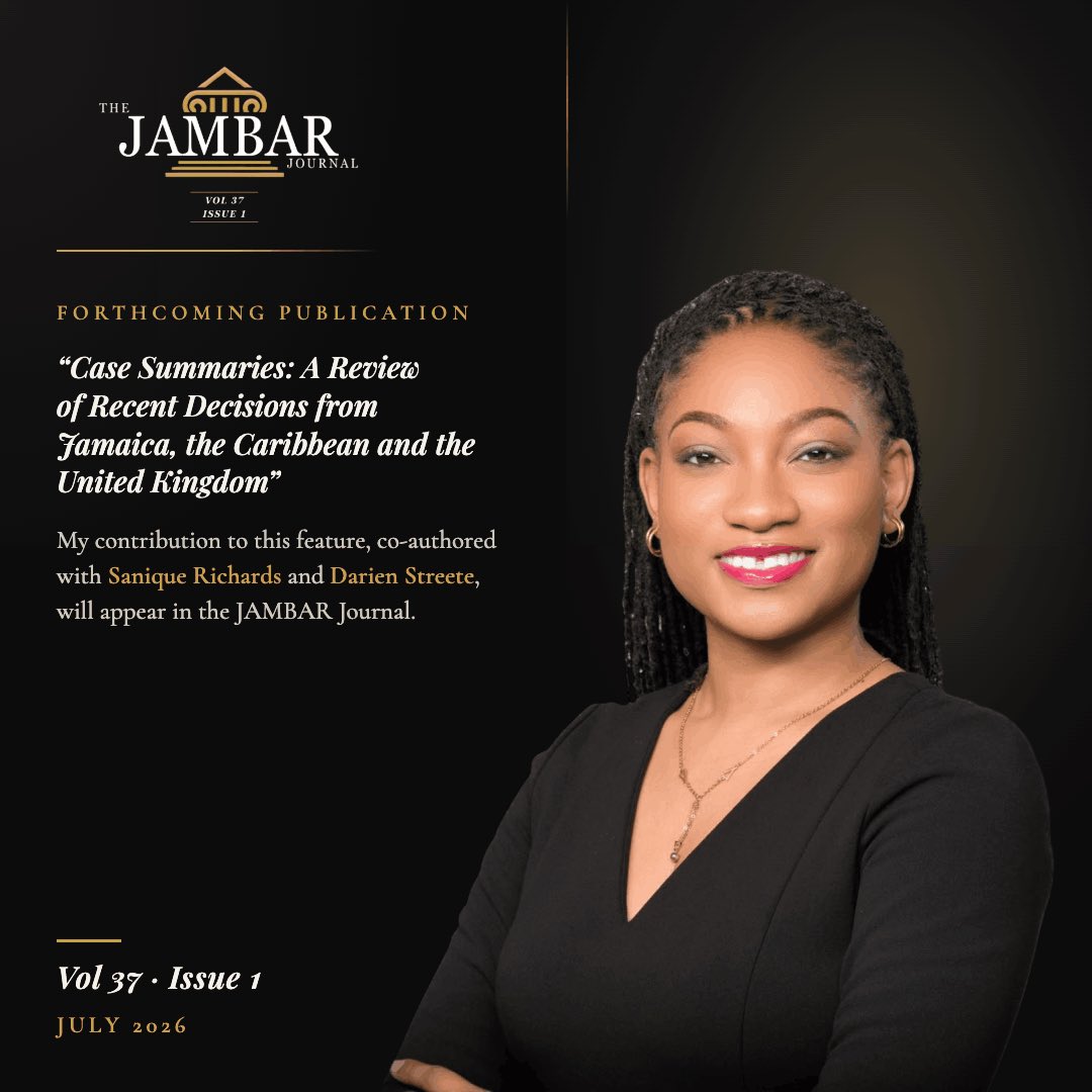 jambar1973's tweet photo. Happy Friday Everyone! 

Our JamBar Journal Vol. 37 Is. 1 is almost here 🥳 

A key feature is our Case Summaries ⚖️! 

Be on the lookout 👀 🔎🕵️ for recent decisions from Jamaica 🇯🇲, the Caribbean 🇹🇹 🇧🇧 🇬🇾 and  UK 🇬🇧 from these contributors! 

#jambar #jambarjournal #excited https://t.co/FBiNATJaVB