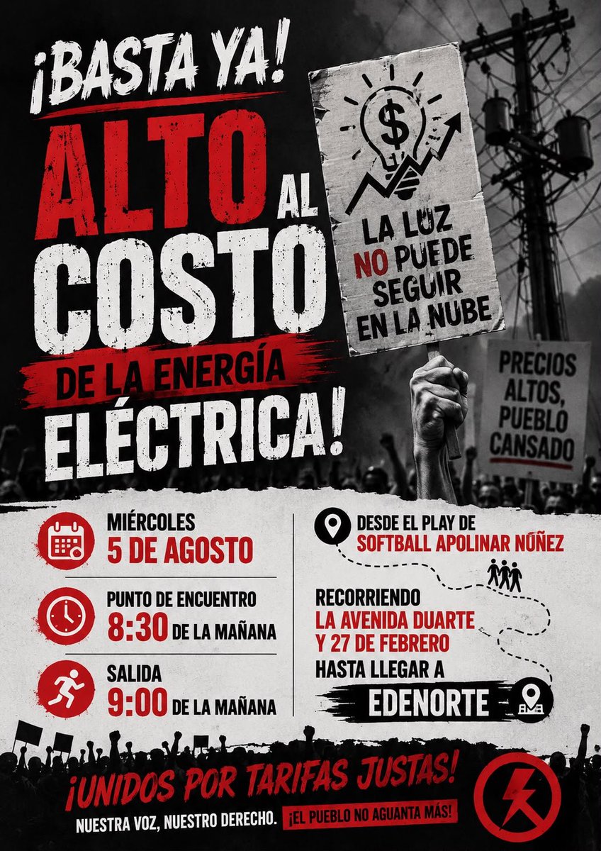 Edward_Caballon's tweet photo. Manifestación de los municipes o usuarios de @EdenorteRD en Manzanillo, miércoles 5 de Agosto a las 8:30 de la mañana.

Monstrando descontento por alta tarifa.

Caminata en la 27 de febrero calle Duarte, de Manzanillo. https://t.co/CT4M7WhjG6