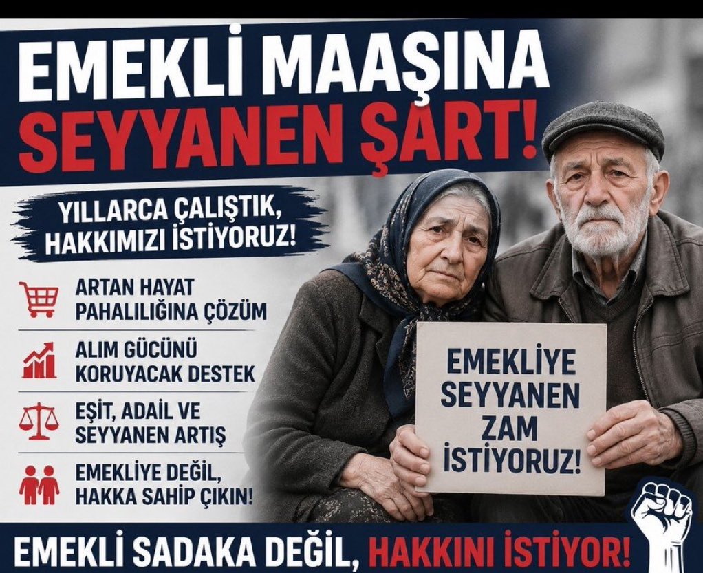 musaAkka's tweet photo. Memur emeklisi lütuf değil, hakkını istiyor.

Seyyanen zam emeklilere de yansıtılmalı, yıllardır biriken hak kayıpları telafi edilmelidir.

🔗 https://t.co/eYvqZXtbFS

@AYMBASKANLIGI https://t.co/DS4nz1kJdJ