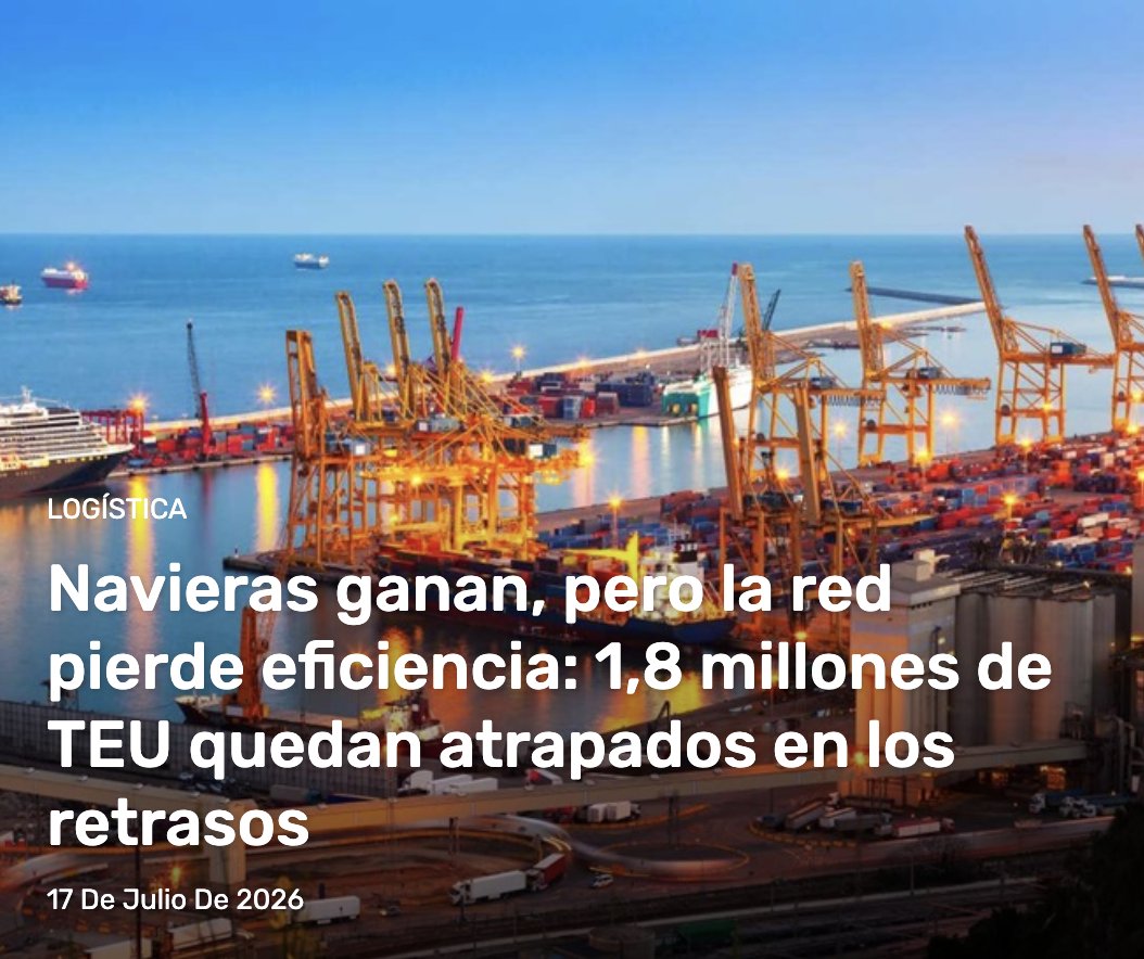 MasContainer's tweet photo. 🅰️ Newsletter diario:
#Navieras ganan, pero la red pierde eficiencia: 1,8 millones de #TEU quedan atrapados en los retrasos
Las #ganancias de las líneas navieras pueden mantenerse en terreno positivo incluso cuando la red global de #transportemarítimo
https://t.co/JzMcGznPEE https://t.co/QgHjidipLA