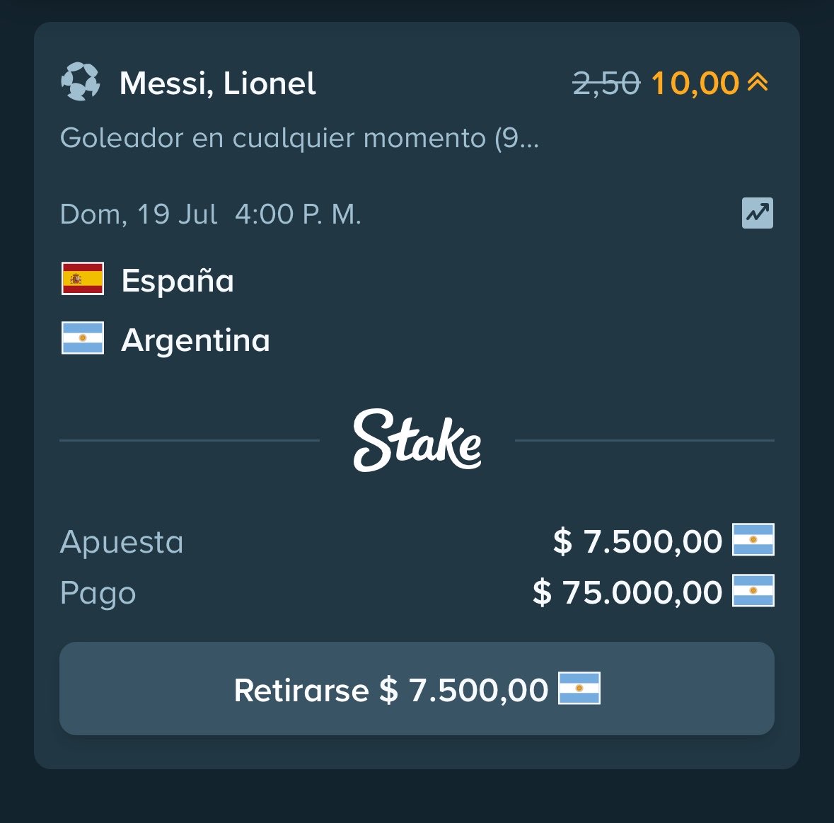 calvotimbero's tweet photo. YO SE QUE LES GUSTA QUE EL PELADO LES REGALE PLATA PERO MIREN ESTO DE STAKE.

GOL DE MESSI x10. PIDAN PRESTADOS $7.500 SI EL ENANO LES FALLA ES UN HDP.

SI USAN EL CODIGO “PELADOTIMBERO” LES DAN UN BONO DE BIENVENIDA. 

https://t.co/q64Q711pOj https://t.co/RQqV8RslaA
