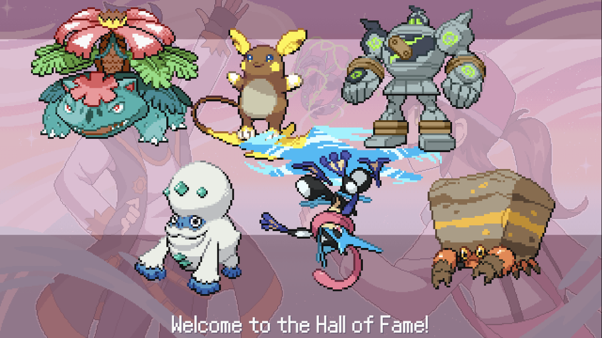 3rdBRCD's tweet photo. New save file for pokerogue and this was the first team run win! Sadly didn't get the shiny mega golurk tho https://t.co/9nQnrrR10t