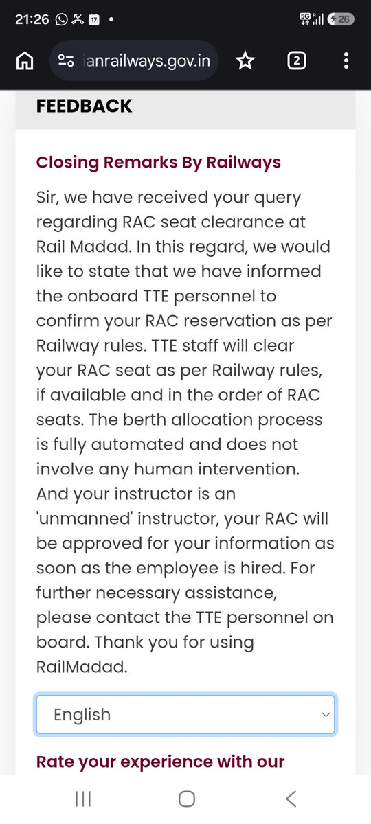 harishelukar's tweet photo. No TTE came to check tickets being  unmanned. Railway madad portal denied help. Please look into
@RailMinIndia https://t.co/AxMctTpTV1