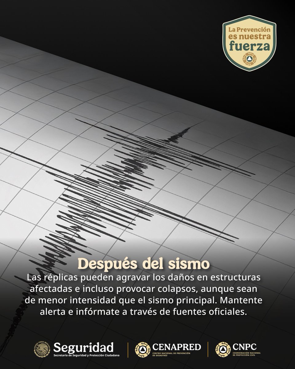 CNPC_MX's tweet photo. ⚠️ Después de un #Sismo: 

〰️Permanece atento a las réplicas que pudieran presentarse.
🚫No difundas rumores.
✅Consulta solo fuentes oficiales. https://t.co/43gwdJPDTJ
