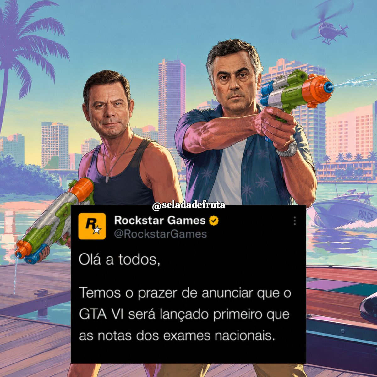 seladadefruta's tweet photo. O GTA VI será lançado primeiro que as notas dos exames nacionais. 🙄 https://t.co/DvCoopanVA