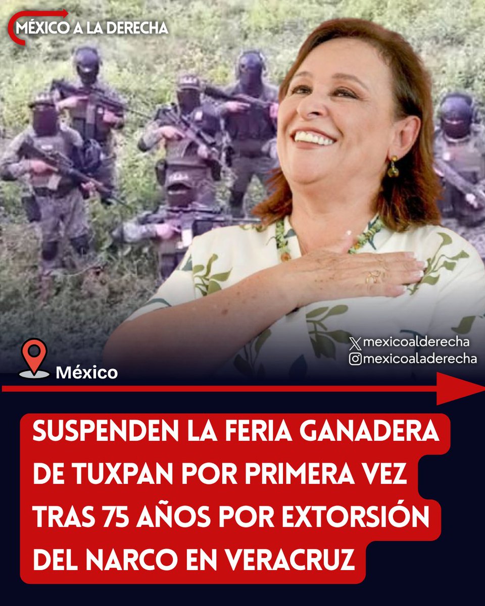 MexicoalDerecha's tweet photo. 🚨🇲🇽/ GRACIAS ROCÍO NAHLE MISERABLE

La Asociación Mexicana de Criadores anunció la suspensión de la Feria Ganadera de Tuxpan, una de las más grandes del país, por primera vez tras 75 años, debido a la extorsión que sufren los ganaderos a manos del narco que la morenista permite operar con impunidad en Veracruz.

Info @acastagne