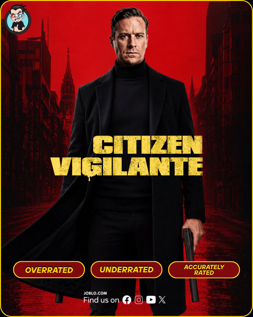 joblocom's tweet photo. We want to know: is Citizen Vigilante (2026) overrated, underrated or accurately rated? Leave a comment down below! 🎥👇
#CitizenVigilante #MovieDiscussion #FilmTalk https://t.co/uS7mxOPYab