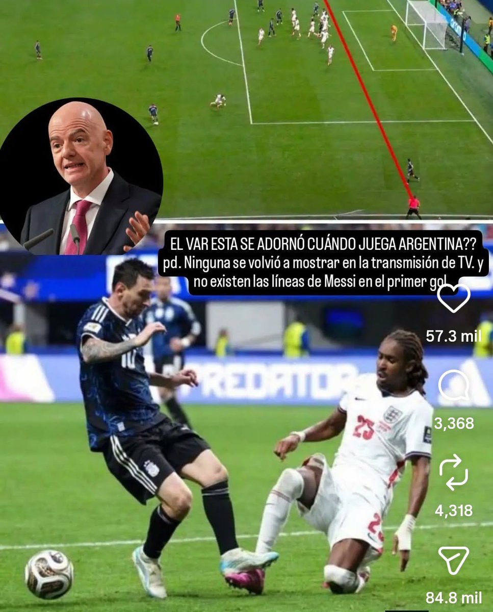 Crackbol10's tweet photo. Otra manipulación de los Anti-Messi en donde editan claramente la posición de Leo para hacerlo parecer en offside 🤣👏🏼

Y lo peor es que tiene ese video de mierda 57,000 likes 💀 https://t.co/NtJbP7QIeu