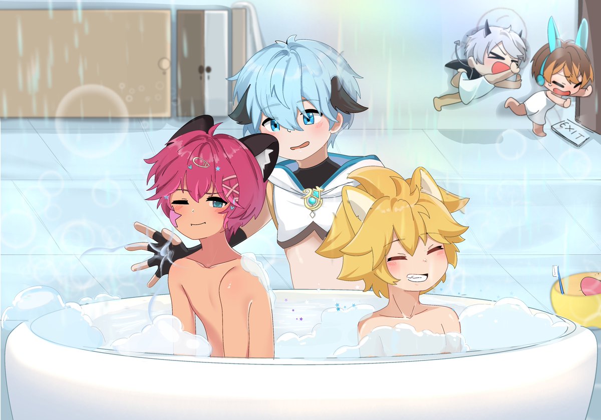 SeiYuuVT's tweet photo. My bathing services are free for the cutest boys! 🧼🫧
With magic, it's easy as 123!
#SeiForWork
#NovasArt
#CobunArt
🎨: @mirukuroart https://t.co/SEmeDKihdG