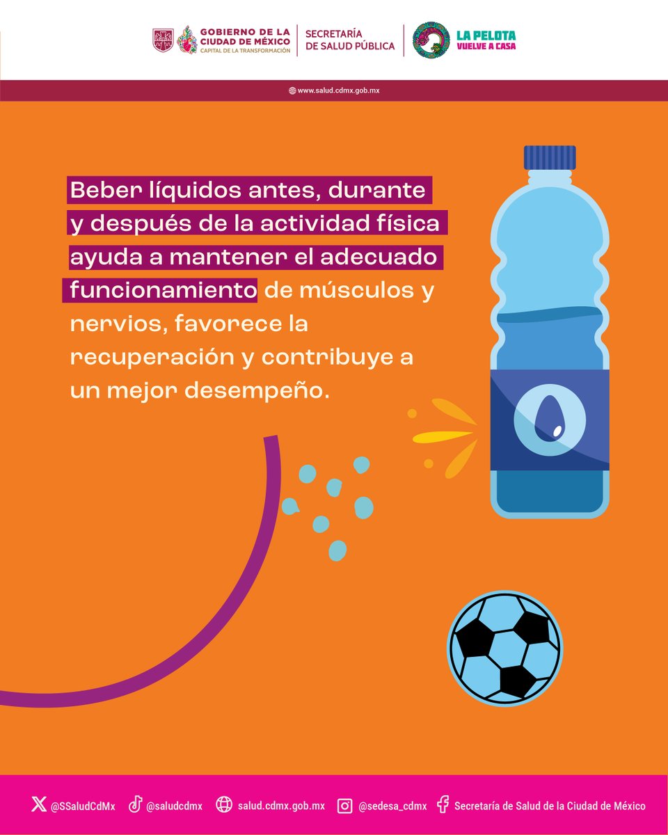 SSaludCdMx's tweet photo. 💧⚽ ¿Te has preguntado por qué es importante hidratarnos mientras jugamos fut? 🥵 ¡Es clave para un buen rendimiento! 💪

🚰 Comparte este #DatoFutbolero con más personas para que también conozcan los beneficios de hidratarse correctamente ✅ y las desventajas de no hacerlo. ⚠️

#SaludEnLaCancha #LaPelotaVuelveACasa #SaludPública #LaPrevenciónEsParteDelJuego #PrevenirEsGanar