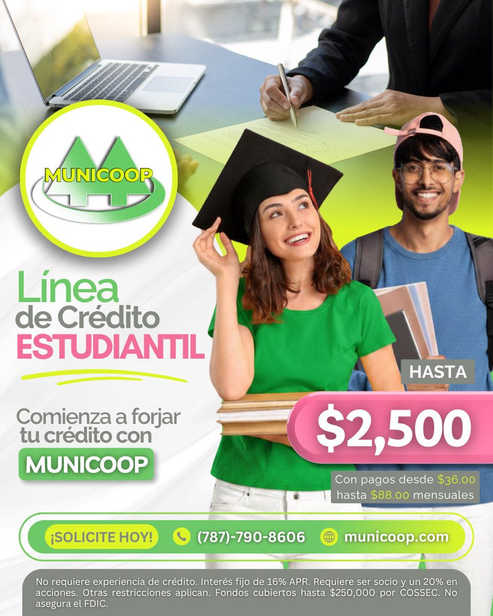 MUNICOOP1's tweet photo. 🎓💳 ¡Comienza a forjar tu crédito con MUNICOOP! Nuestra Línea de Crédito Estudiantil te ayuda a dar tus primeros pasos hacia un historial crediticio responsable mientras inviertes en tu futuro. 💚

📲 Oriéntate hoy y conoce más.

#créditoresponsable #estudiantesuniversitarios https://t.co/mbSleWf3Dv