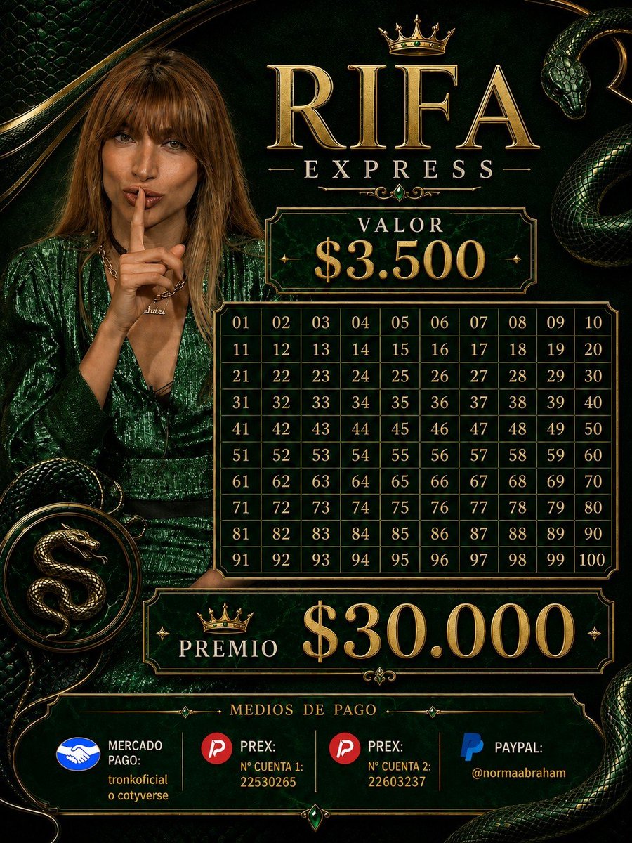 cotyverse's tweet photo. RIFA EXPRESS SOLANGISTA 
Podes ganarte este increíble premio de 30.000 con solo comprar un numerito por el valor de $3.500.

Podes comprarlo mandando un MD con el comprobante y el número elegido. 

Alias:
MP: tronkoficial / cotyverse
PREX: 22530265 / 22603237
Paypal: normaabraham 
#GranHermano