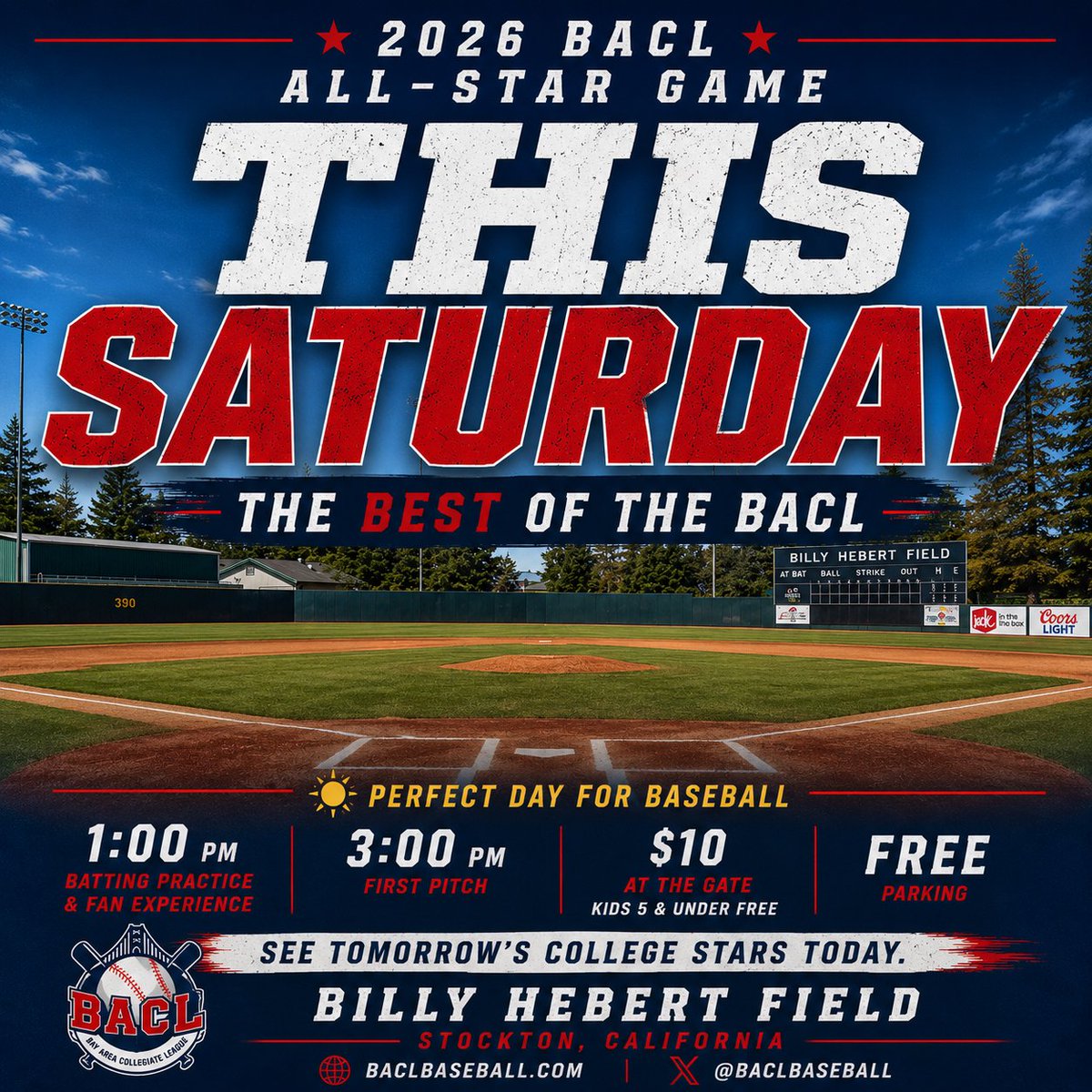 West_CoastKings's tweet photo. ⚾ THE STARS OF THE BACL ARE READY.

Team Bay. Team Valley. One unforgettable afternoon of collegiate baseball.
See tomorrow's college stars today.
Saturday • Billy Hebert Field

@BACLBaseball

#WestCoastKings #BACLAllStarGame #CollegeBaseball https://t.co/u7MYl4GXy3