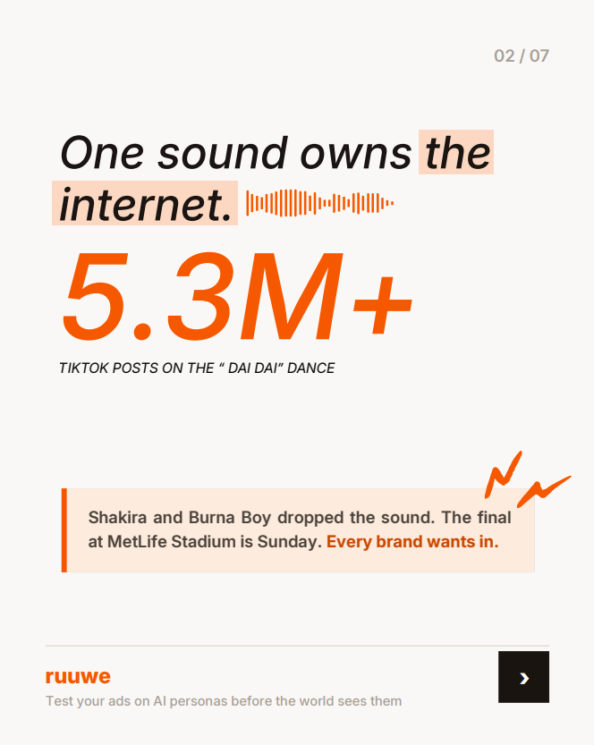 EvaSocialAI's tweet photo. One sound owns the internet.

Every brand wants in. 

Check out to see how to do it the Ruuwe way.👇 https://t.co/QHg7Kekqjt