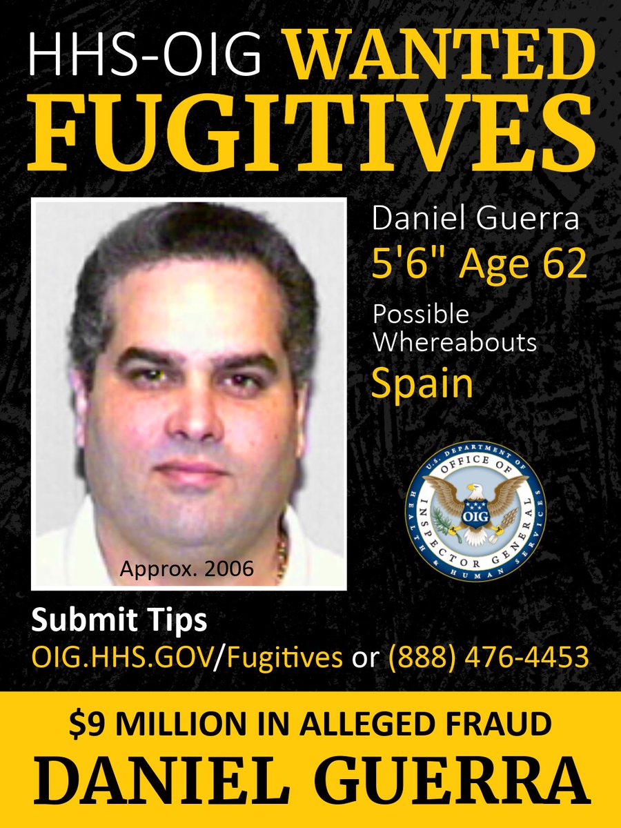 OIGatHHS's tweet photo. ❤️🔍#FugitiveFriday: 2 hearts, 1 scheme. Couple Aiza Rodriguez & Daniel Guerra built a $9M Medicare fraud empire disguised as DME care. Forged signatures & false claims—their partnership fueled fraud. Help close the case. Report tips to 1‑888‑476‑4453 or https://t.co/71p9Qykm8P https://t.co/EKZqDoOuzc