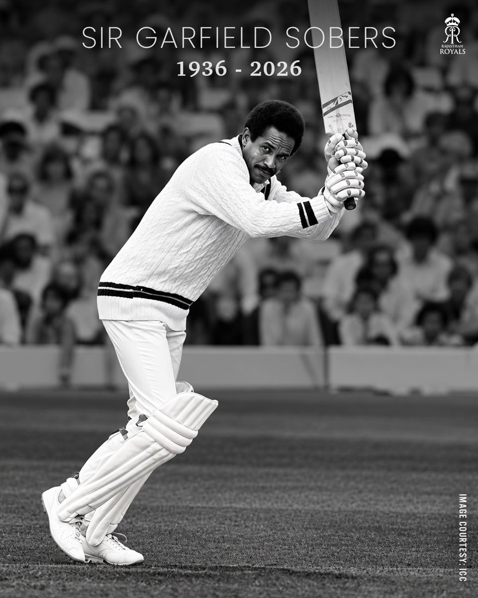 rajasthanroyals's tweet photo. There are all-rounders. There are great all-rounders. And then there was Sir Garfield Sobers… 

Cricket will never see another like him. Our prayers are with his family and loved ones 💔 https://t.co/BxQWx2C591