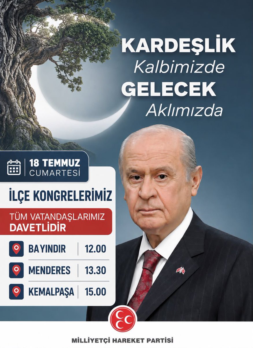 VeyselSahinMhp's tweet photo. KARDEŞLİK KALBİMİZDE
GELECEK AKLIMIZDA

Bu anlayışla gerçekleştireceğimiz Bayındır, Menderes ve Kemalpaşa İlçe Kongrelerimize tüm vatandaşlarımız davetlidir. https://t.co/W0sKuDtuYV