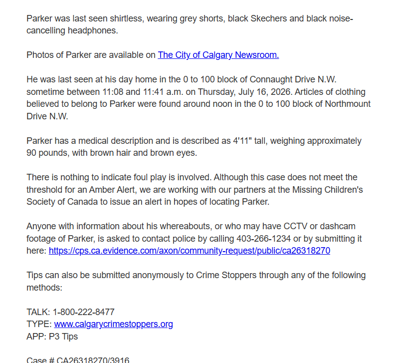 AdamMacVicar's tweet photo. NEW: The Calgary Police Service has search efforts underway for a missing 11 y/o boy across several North Calgary neighbourhoods: 

Cambrian Heights, Thorncliffe, North Haven, North Haven Upper, Highwood, Highland Park, Greenview, Greenview Industrial Park, and Nose Hill Park. https://t.co/UjfQU4dVDd