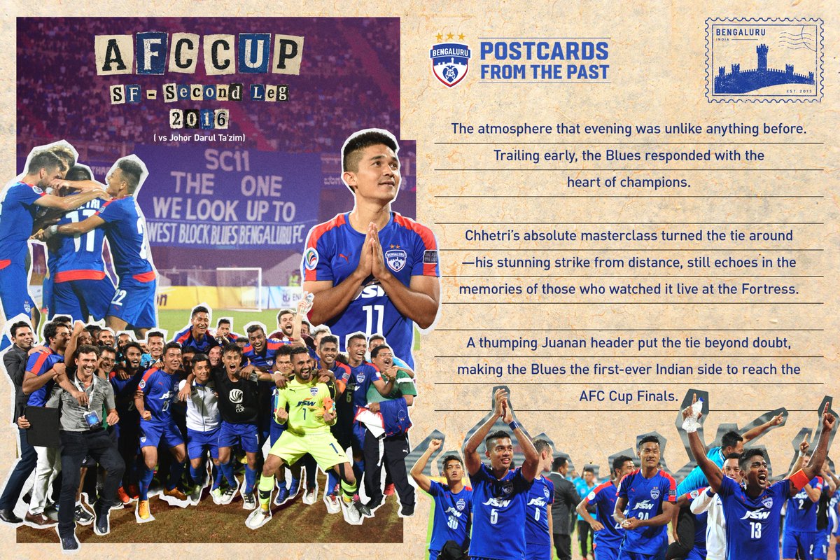 bengalurufc's tweet photo. One of the most iconic nights at the Fortress. ๐๏ธ
A come-from-behind victory against JDT, to make history as the first Indian club to reach the #AFCCup Final. ๐
#WeAreBFC #PostcardsFromThePast https://t.co/xHVcwtje9T