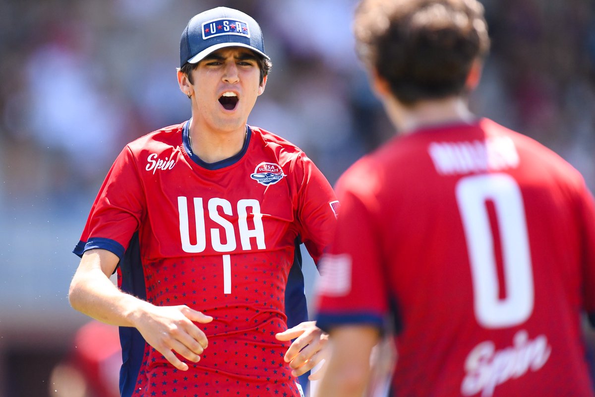 USAUltimate's tweet photo. Day Seven Flicks: Mixed Division 🇺🇸📸

Team USA advances with a dominant second half over France, sending the squad to the gold medal game tomorrow! See @UltiPhotos full coverage through the link: https://t.co/fIokTG83aZ

#PullForUS | #USAUltimate https://t.co/X9BCZit0Gt