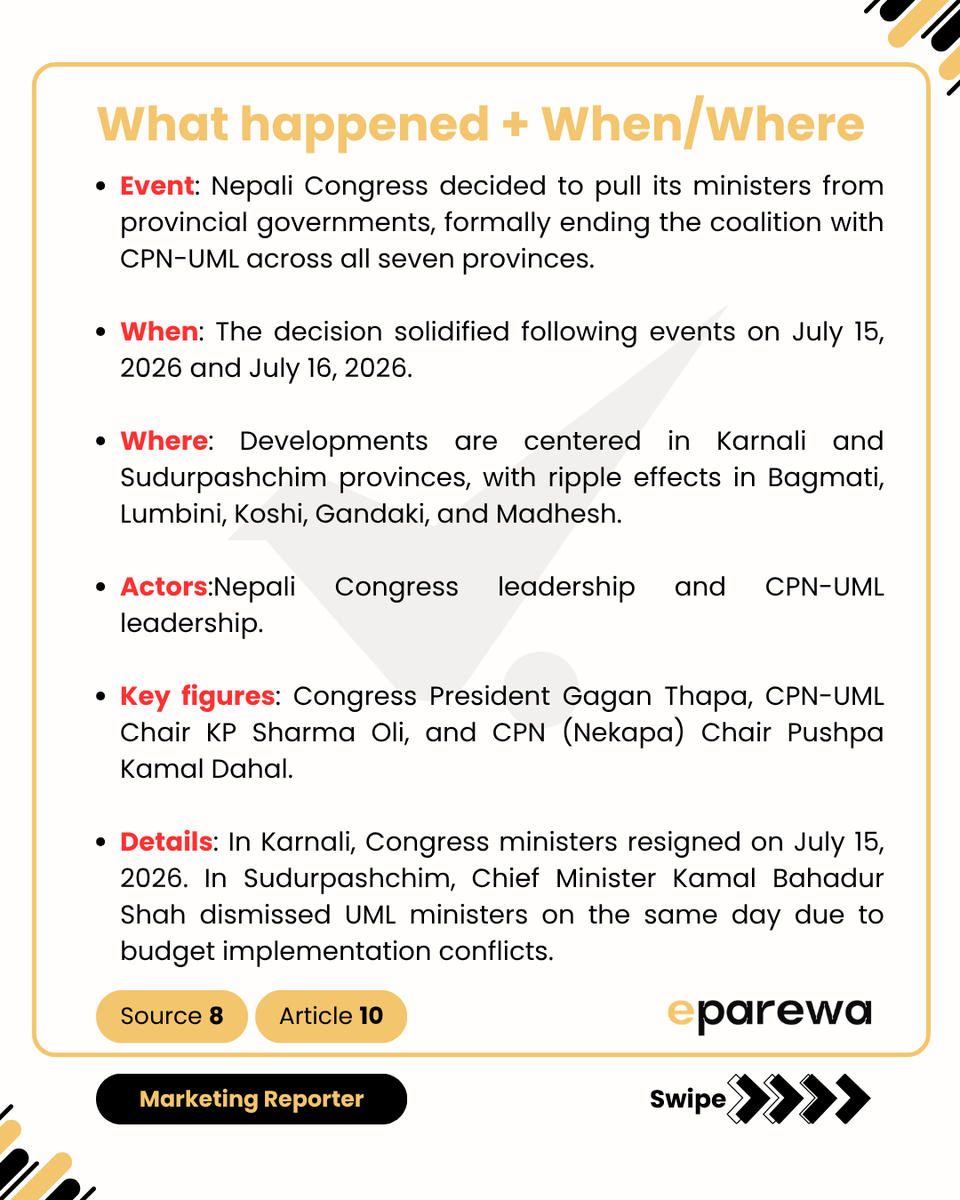 eparewaa's tweet photo. Congress ends seven-province coalition with UML amid political deadlock https://t.co/kREacbqkrH