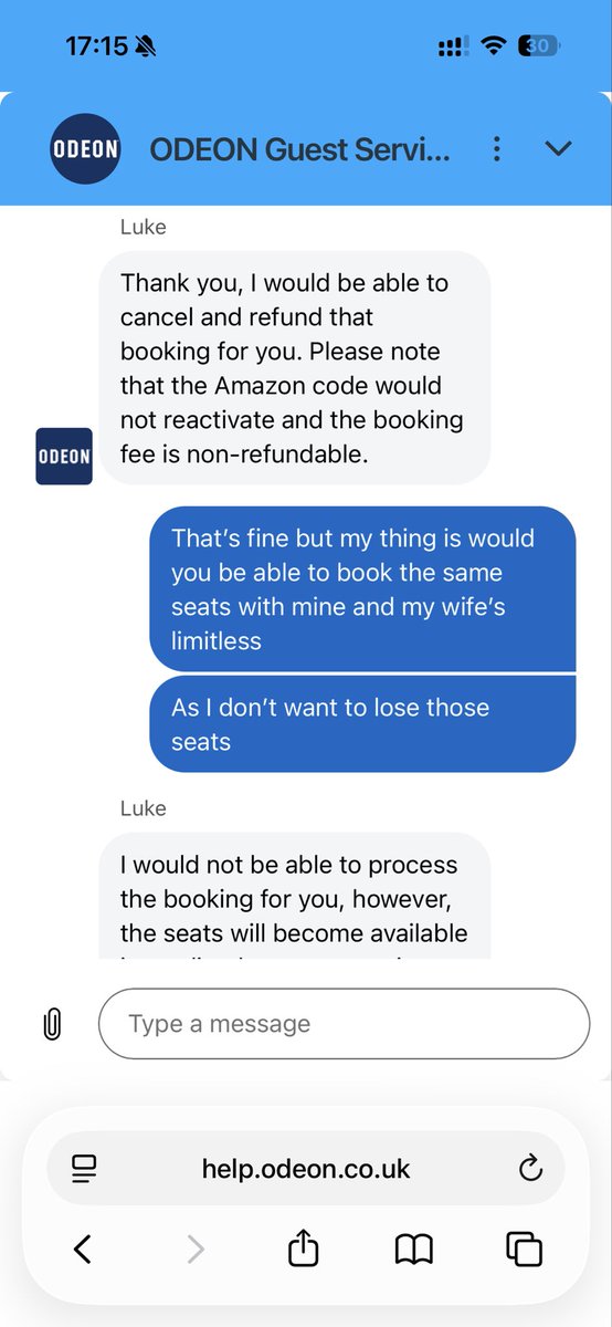 yumun987's tweet photo. I can’t believe this, I was asking an Odeon Worker if it’s possible to cancel and rebook my tickets with my limitless to save money, instead, he cancelled it without my confirmation and lost my opening day Spider-Man tickets. 😭
@ODEONCinemas @ODEONHelp @SpiderManMovie https://t.co/RznZ5yJWwT